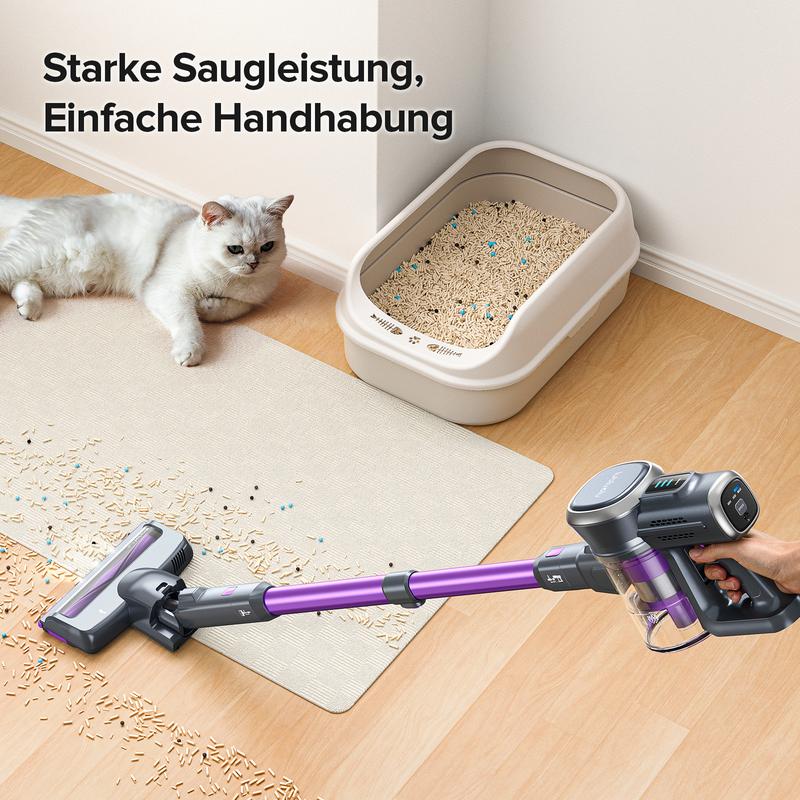 Lubluelu-Cordless Self-Standing Vacuum Cleaner, 25KPa leistungsstarke Saugkraft, 220W Stick Hoover für Tierhaare, Hartböden und Teppiche, 450ml Mülleimer