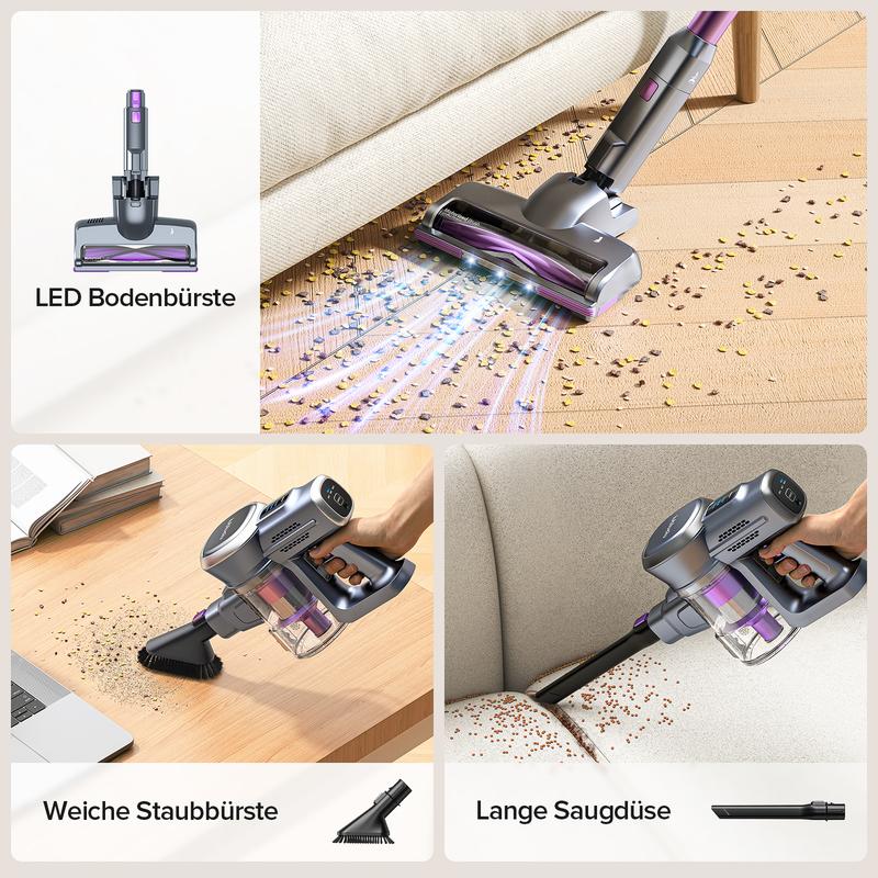 Lubluelu-Cordless Self-Standing Vacuum Cleaner, 25KPa leistungsstarke Saugkraft, 220W Stick Hoover für Tierhaare, Hartböden und Teppiche, 450ml Mülleimer