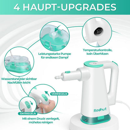 Redhut Hand-Dampfmopp 13 in 1 mit abnehmbarem 375 ml Wassertank, 15 Sek. Schnellaufheizung, 230°F Dampf, längeres Reinigen, 3 m Kabel; ideal für Holz, Fliesen, Teppiche, Fugen, Glas, Küche, Bad & Sofas
