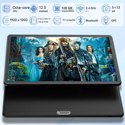 🇪🇸 Tableta Android de 10.1 pulgadas (2025) – Última Versión con Procesador Octa-Core, 64 GB de Almacenamiento, Cámara Dual 13 MP + 5 MP, WiFi, Bluetooth, GPS, Pantalla IPS Full HD, Soporte hasta 512 GB (Negra)
